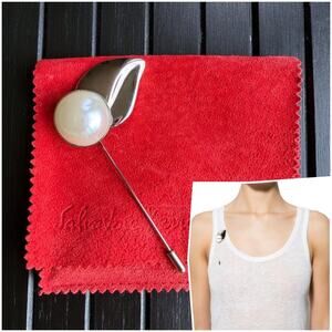 Ferragamo Pearl Brooch Silver Lapel Hat Stick Pin MINT